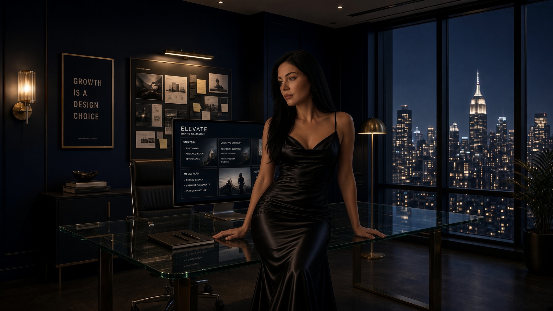 Ava Skye sitting at the desk in Skye Studio